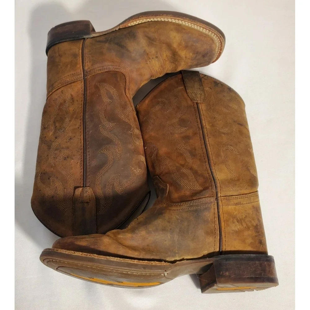Cody James BBSC1904 Brown Leather Square Toe Cowboy Western‎ Boots Youth Size 4D